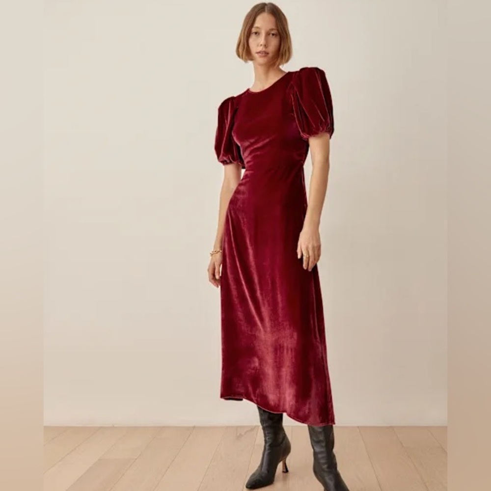 NWT Reformation Livia Red Velvet Open Back Dress 8